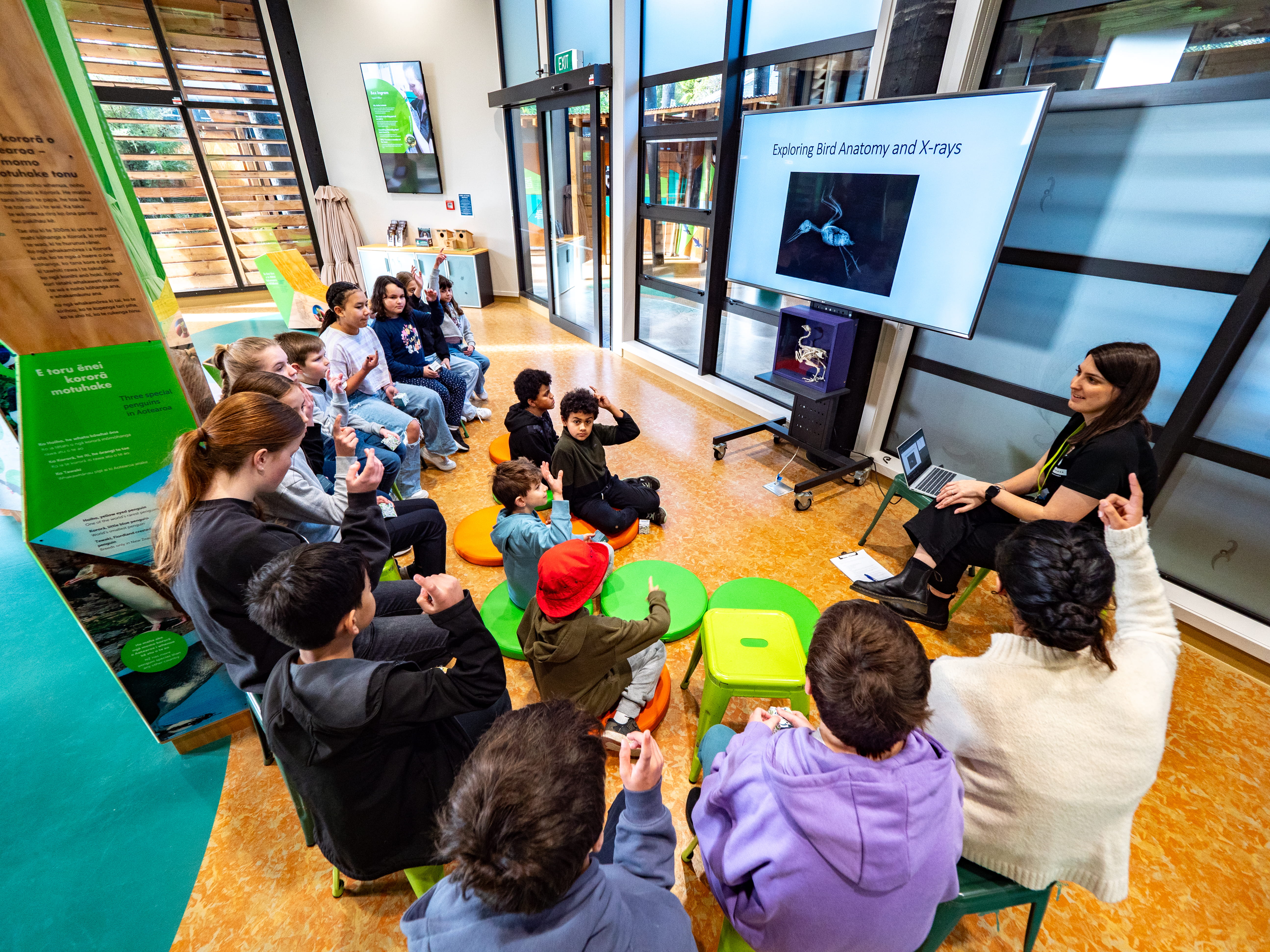 Students watching a presentation at the Powerco Education Centre