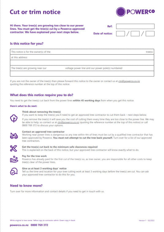 tree owner pays form