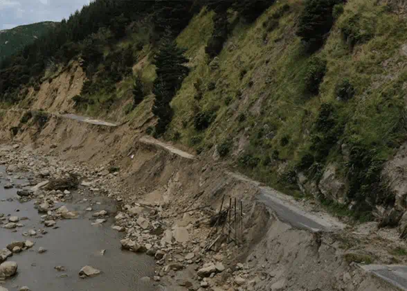 Slip damage on road in the Ākitio and Pongaroa community