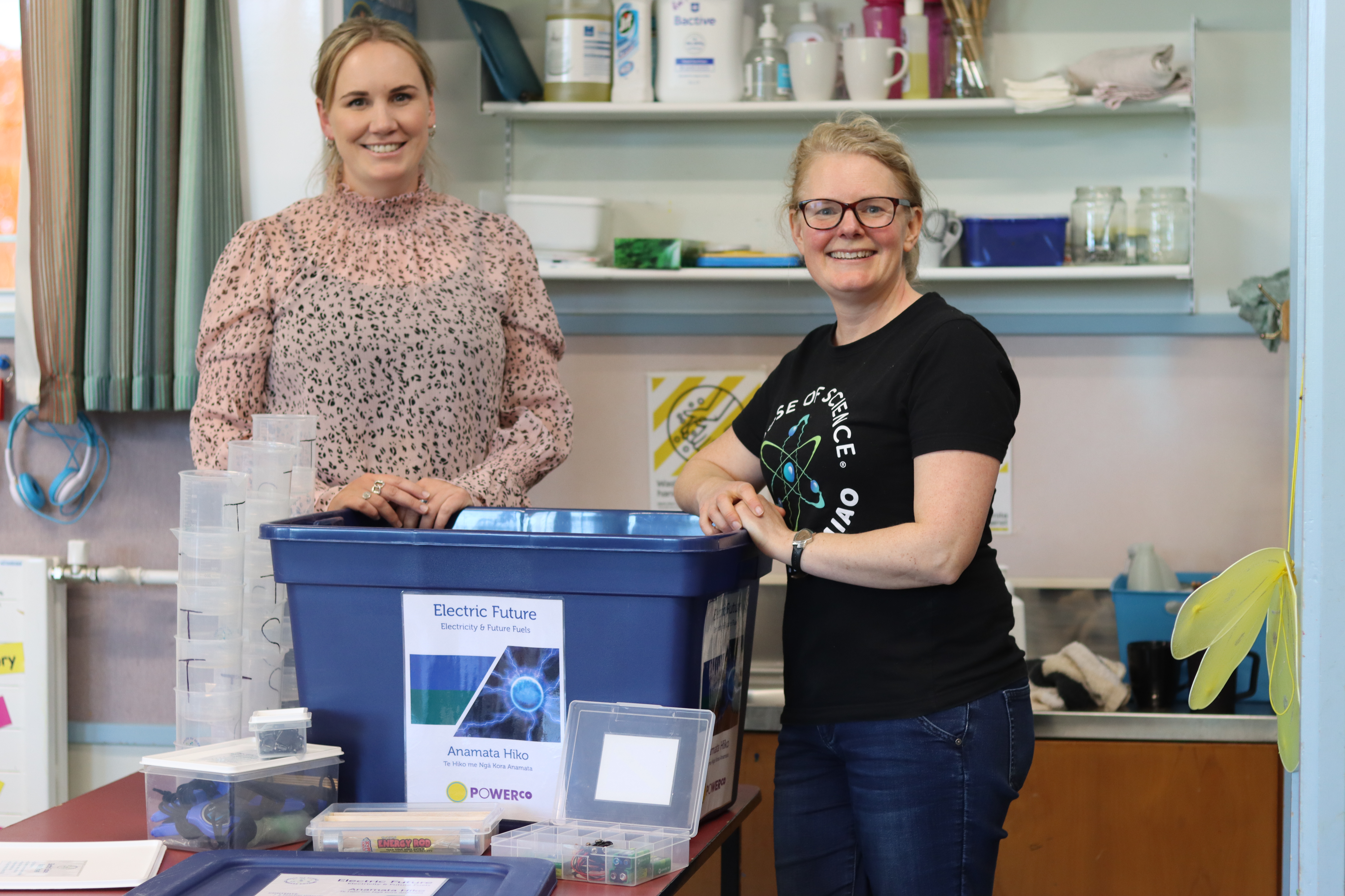 Powerco community partnerships and House of Science representatives with Electric Future kit