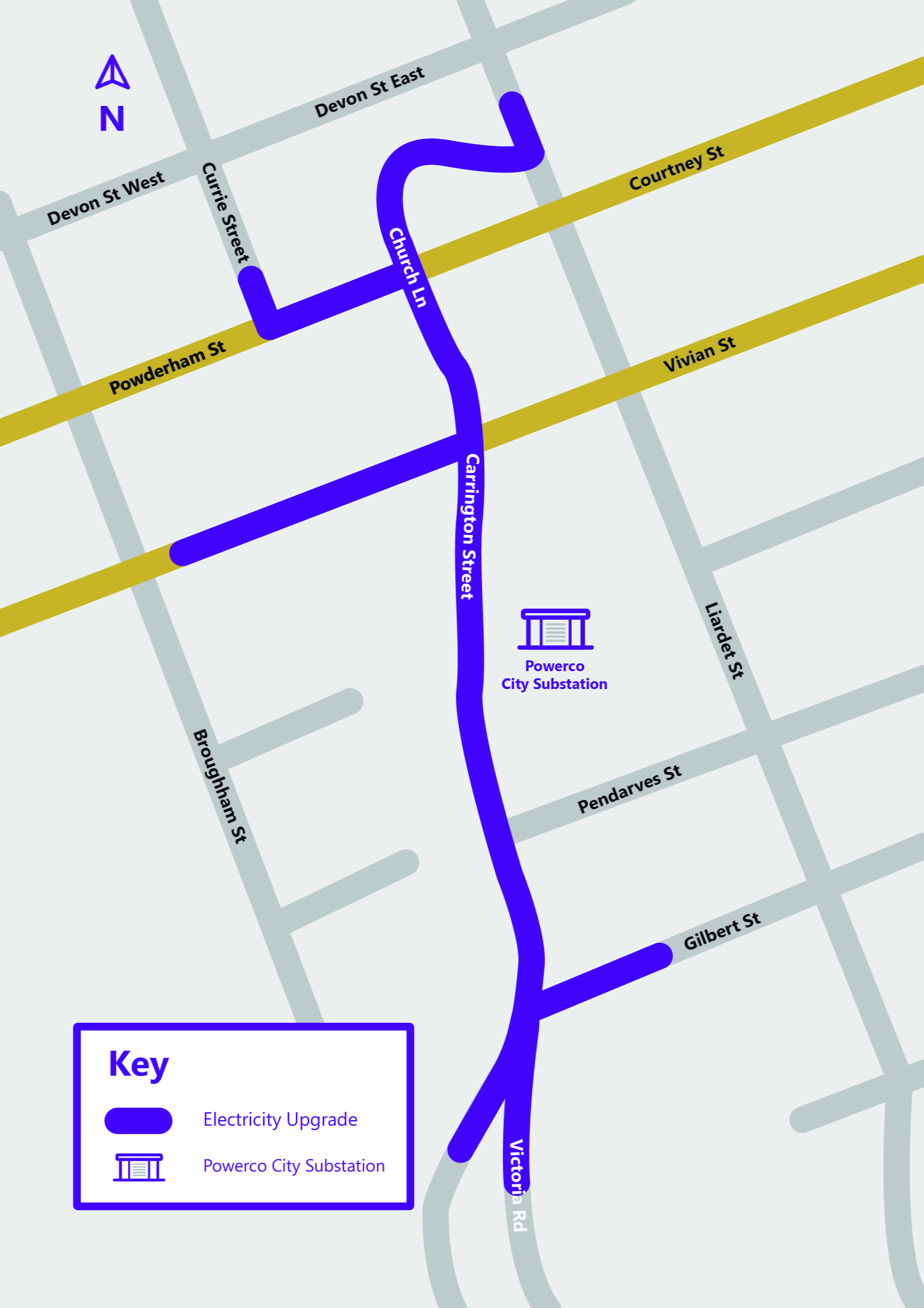 Digital map showing the area of works in central New Plymouth