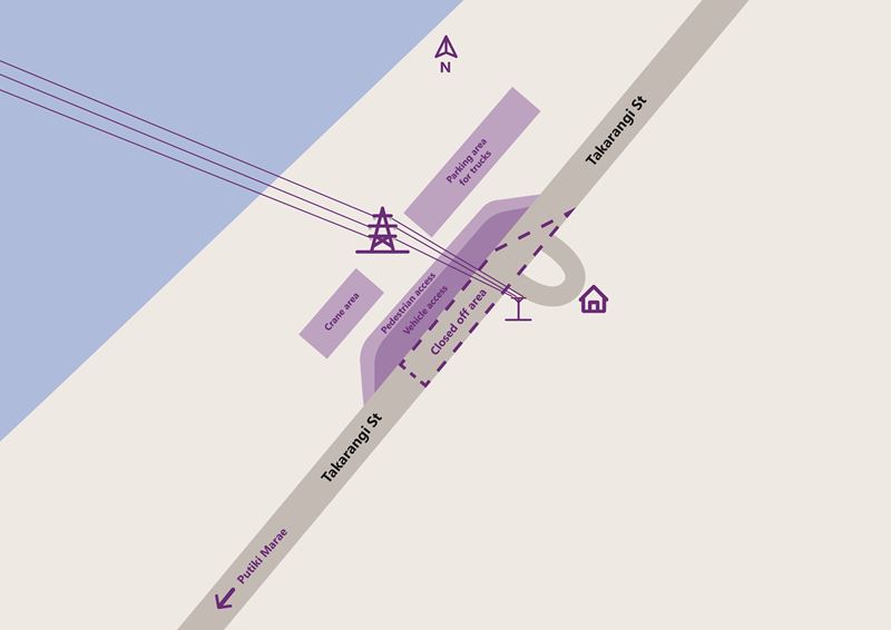 Graphic map showing road closure on Takarangi Street, Whanganui