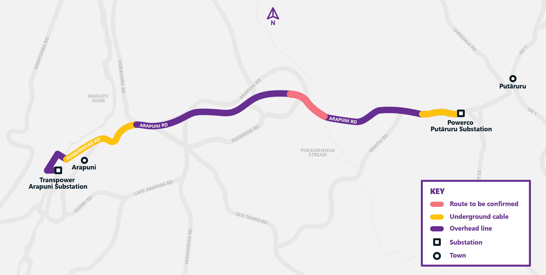 Map of the South Waikato National Grid connection route