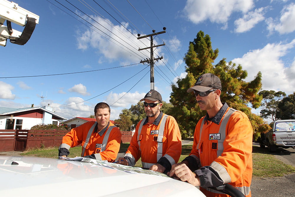 Crew meeting on a van